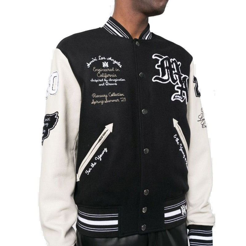 AMRI logo patch varsity bomber jacket Black
