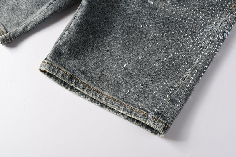 Purple Brand Crystal Diamond Denim Shorts #5093