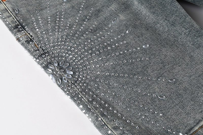 Purple Brand Crystal Diamond Denim Shorts #5093