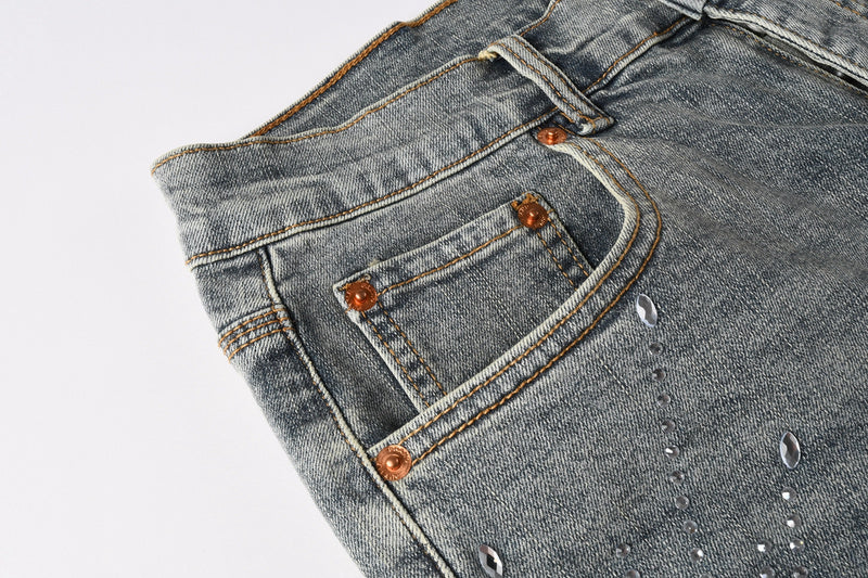 Purple Brand Crystal Diamond Denim Shorts #5093