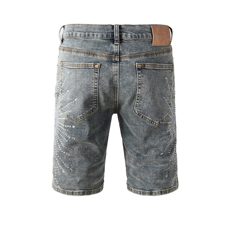 Purple Brand Crystal Diamond Denim Shorts #5093