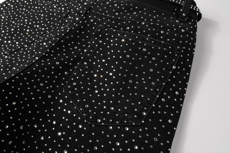 Purple Brand Crystal Diamond Denim Shorts #5095