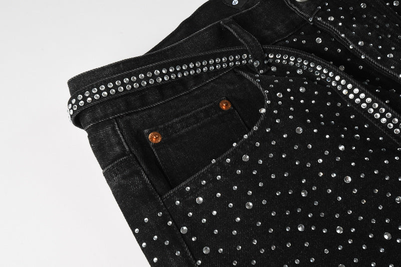 Purple Brand Crystal Diamond Denim Shorts #5095