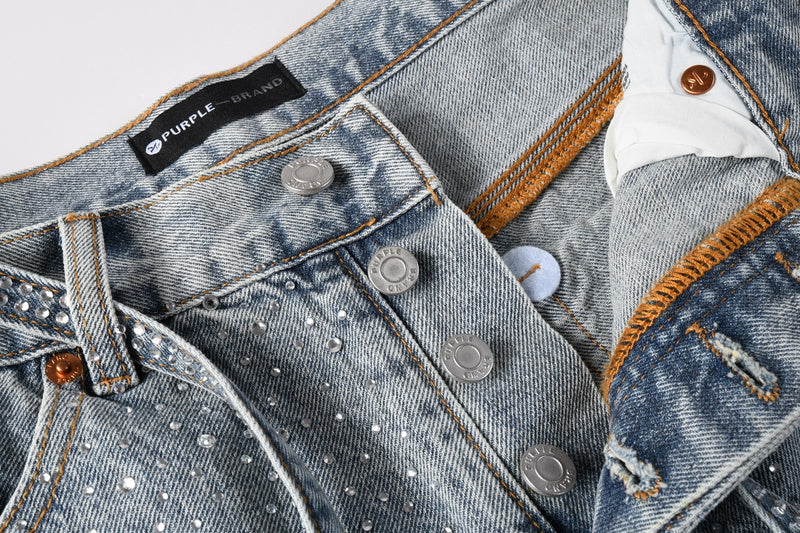 Purple Brand Crystal Diamond Denim Shorts #5096