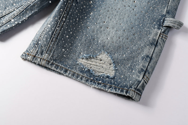 Purple Brand Crystal Diamond Denim Shorts #5097