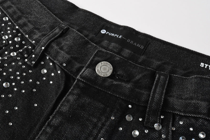 Purple Brand Crystal Diamond Denim Shorts #5103