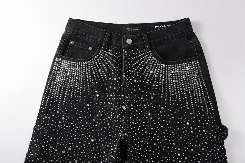 Purple Brand Crystal Diamond Denim Shorts #5099
