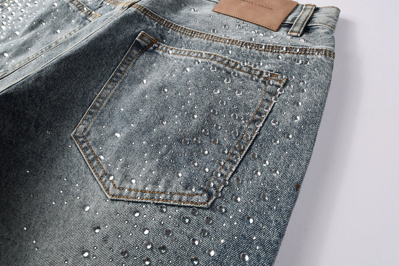 Purple Brand Crystal Diamond Denim Shorts #5102