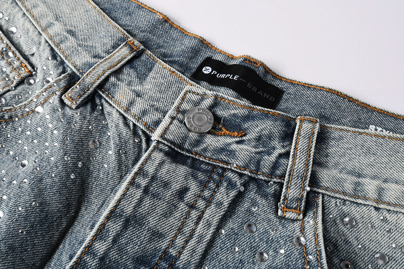 Purple Brand Crystal Diamond Denim Shorts #5102