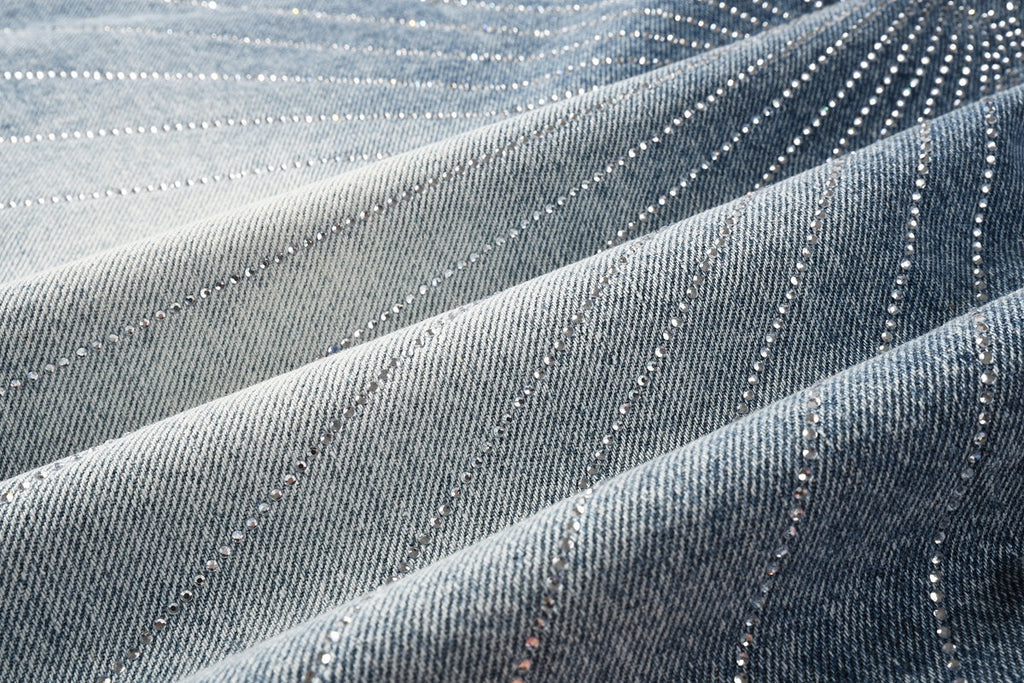 Purple Brand Crystal Diamond Denim Shorts #5100