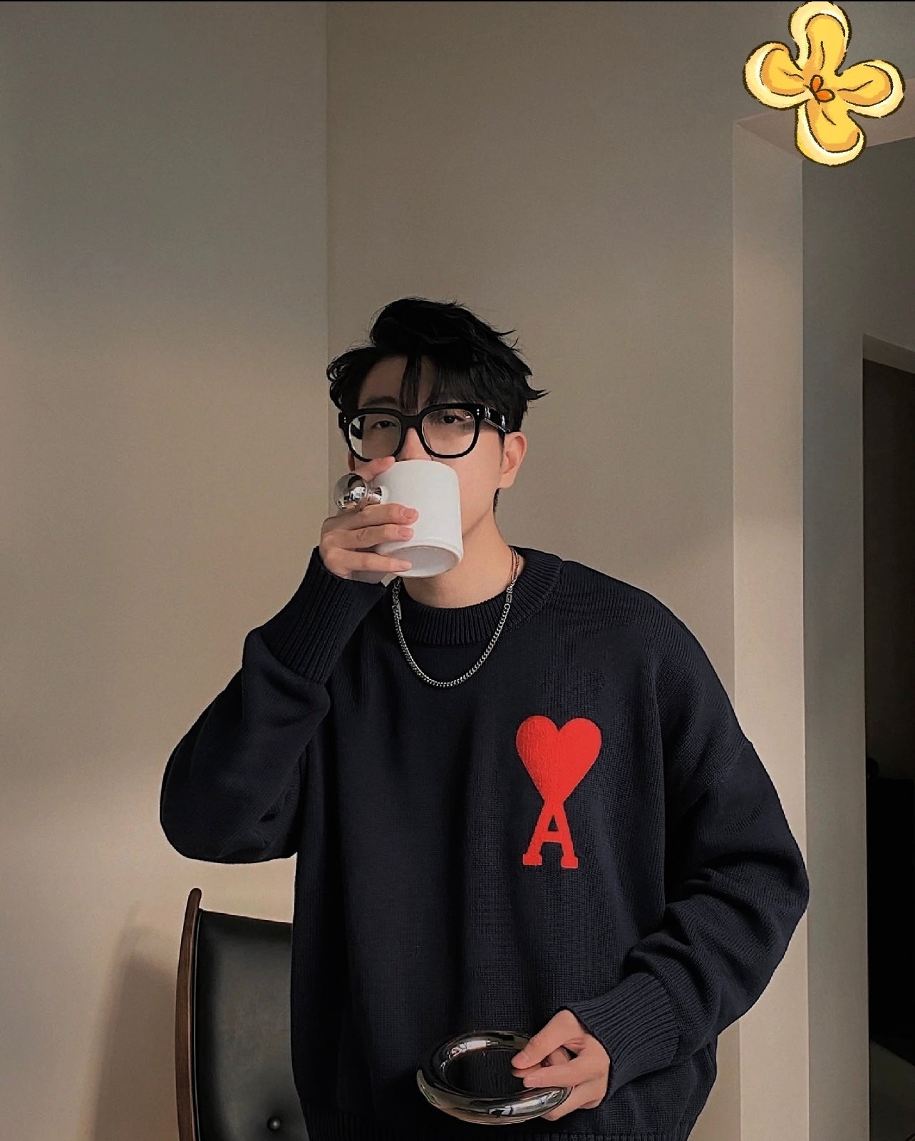 AMI Paris Heart Letter Knitted Sweater