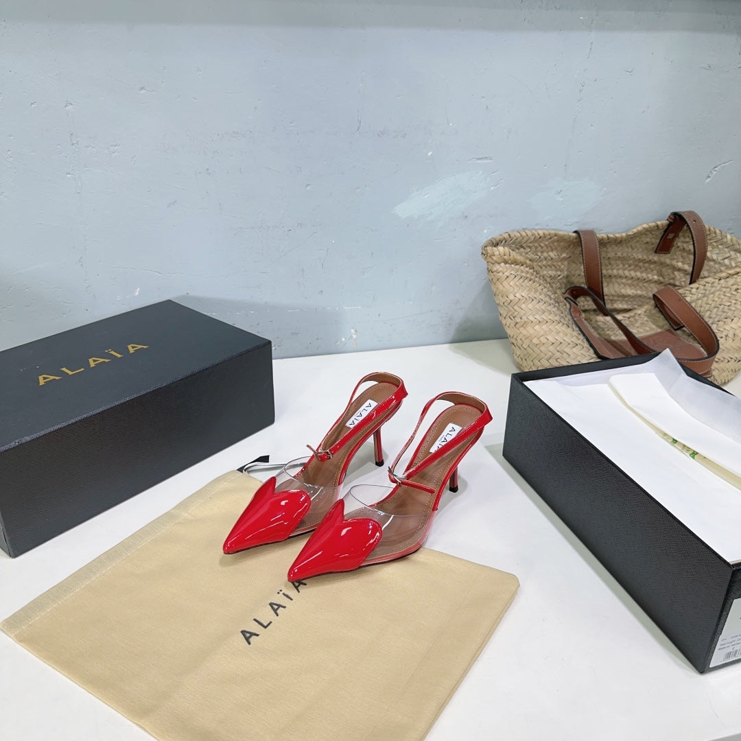 Alaïa Heart PVC Pointed Toe Slingback Mules – Spring/Summer Collection – 25SS