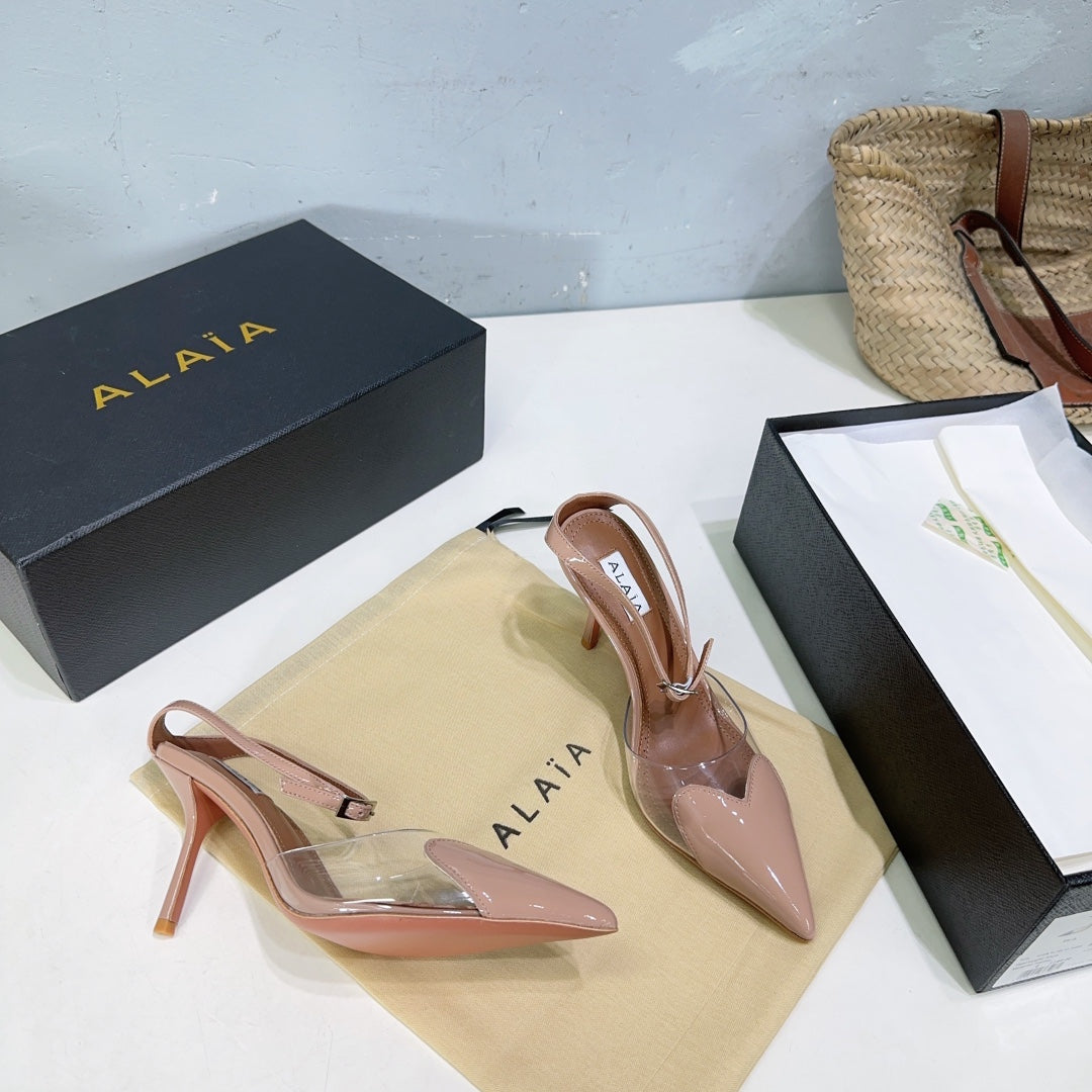 Alaïa Heart PVC Pointed Toe Slingback Mules – Spring/Summer Collection – 25SS