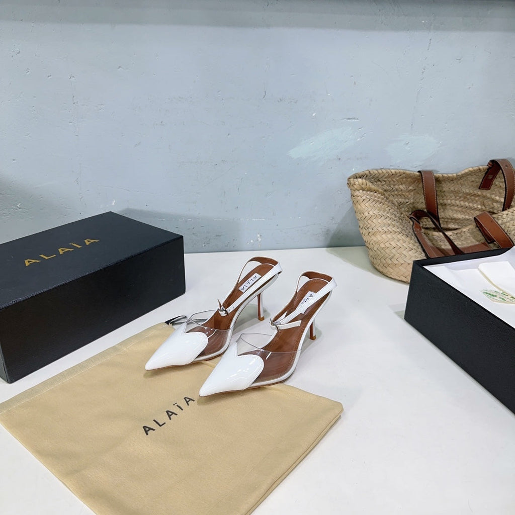 Alaïa Heart PVC Pointed Toe Slingback Mules – Spring/Summer Collection – 25SS
