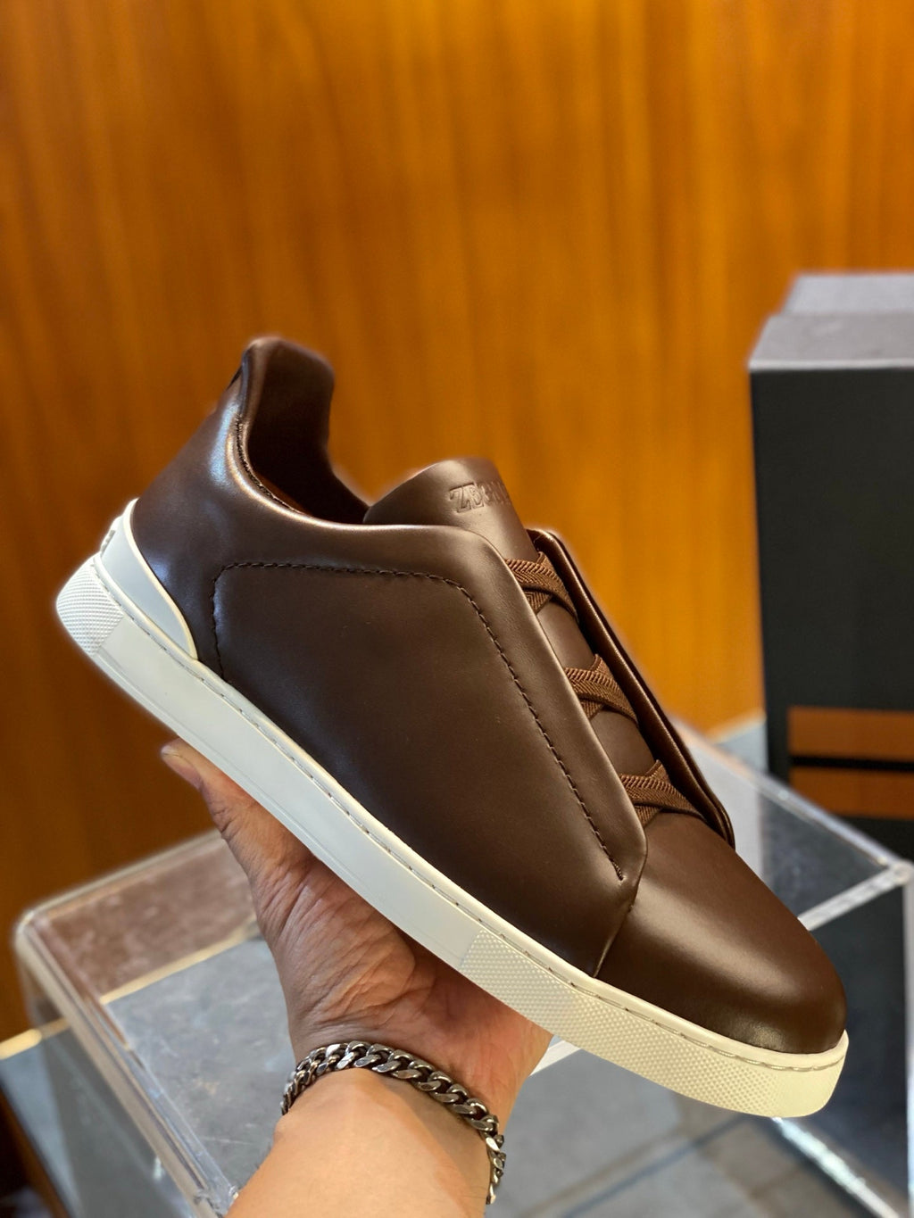 Zegna Triple Stitch Leather Sneakers